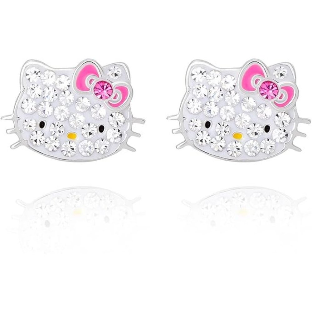 💕NEW Sparkling Bling Swarovski Crystal Silver Hello Kitty Pieced Earring… - Picture 4 of 5